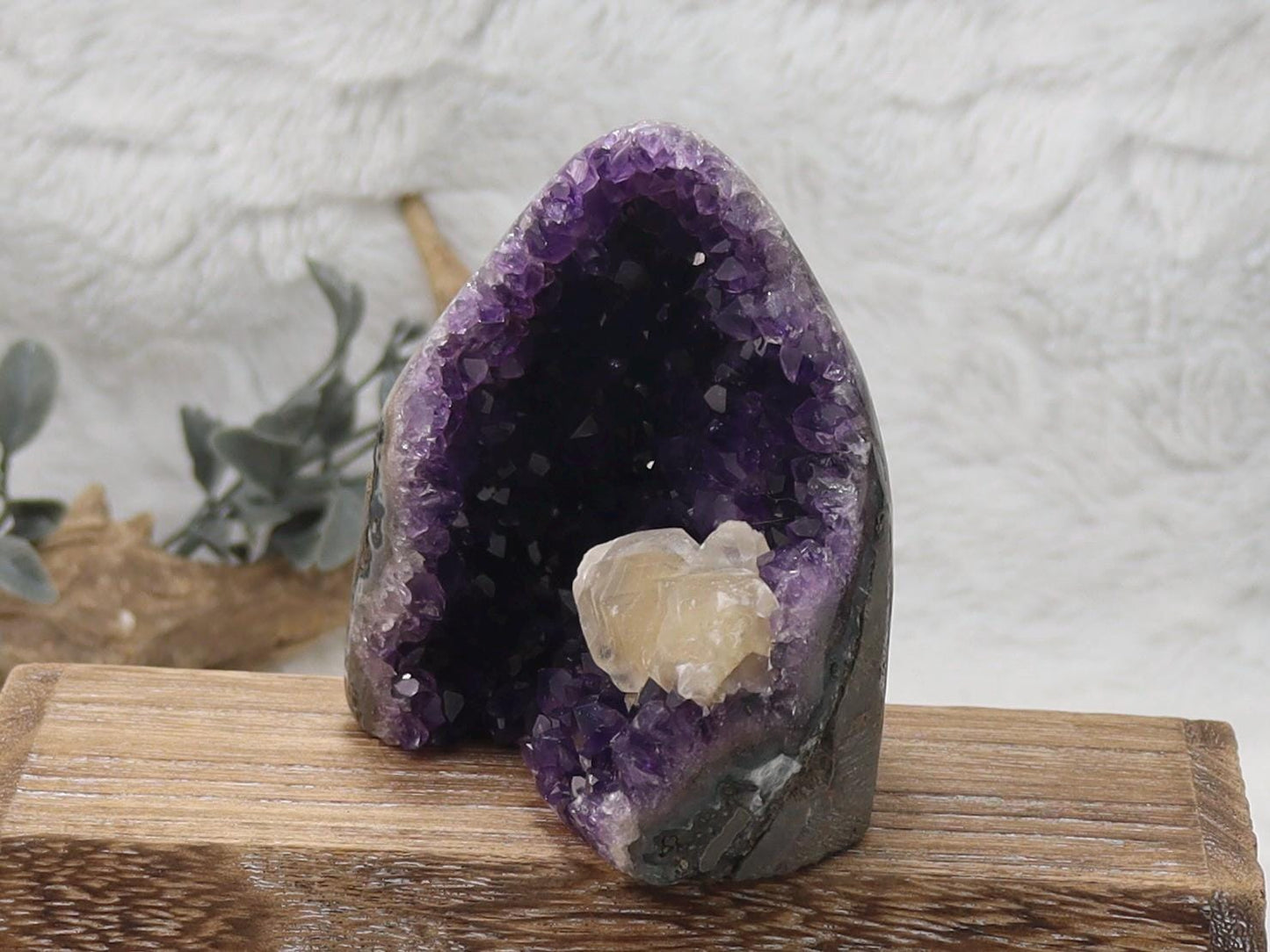 Dark Purple Amethyst Cut Base Crystal Cluster with Calcite from Brazil