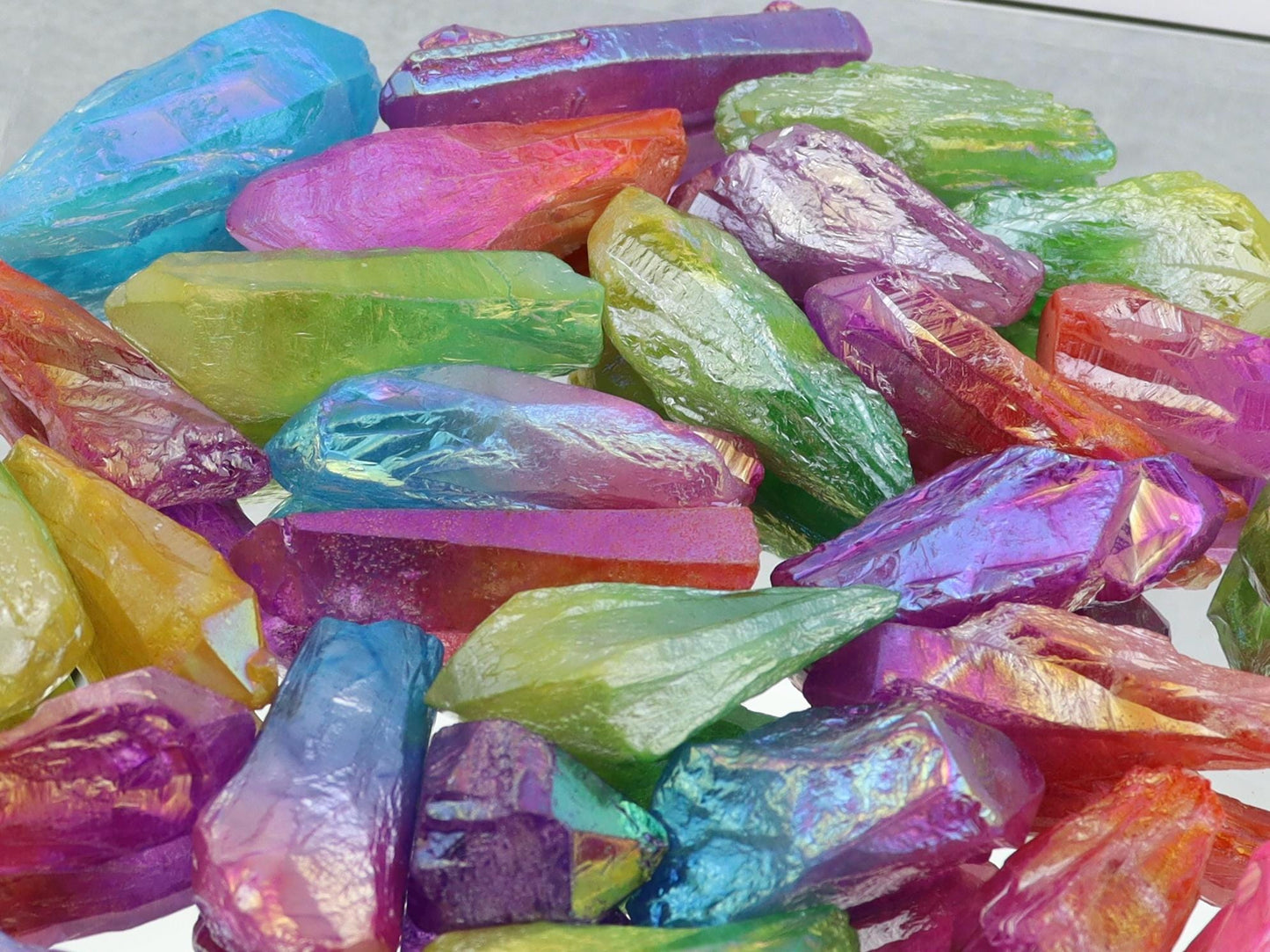 Purple Aura Quartz Crystals, Yellow Aura Quartz Crystals