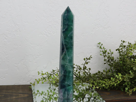 Large Green and Purple Fluorite Tower - Fluorite Crystal Point