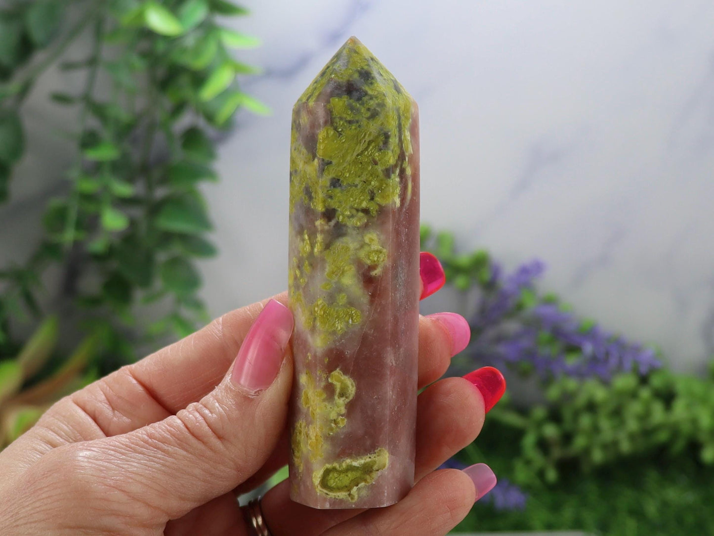 Natural Peach Blossom Tourmaline Stone Tower, Home Decor Energy Crystal Healing Gemstone