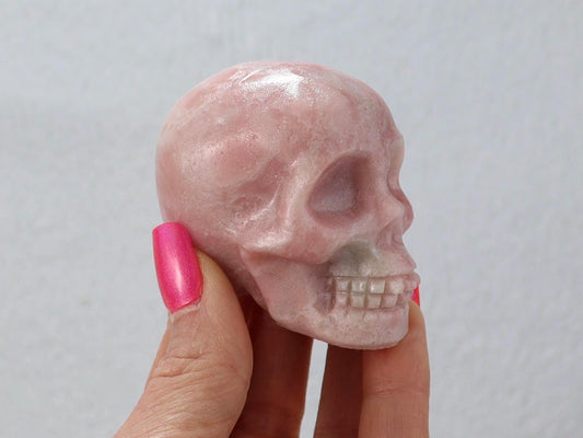 Pink Opal Skull Carving - Pink Skull Decor - Natural Stone Decor