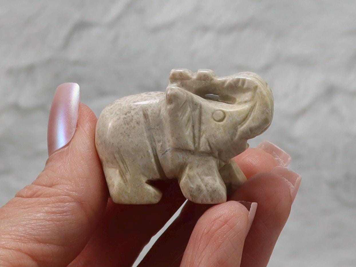Coral Fossil Jade Crystal Elephant Carving