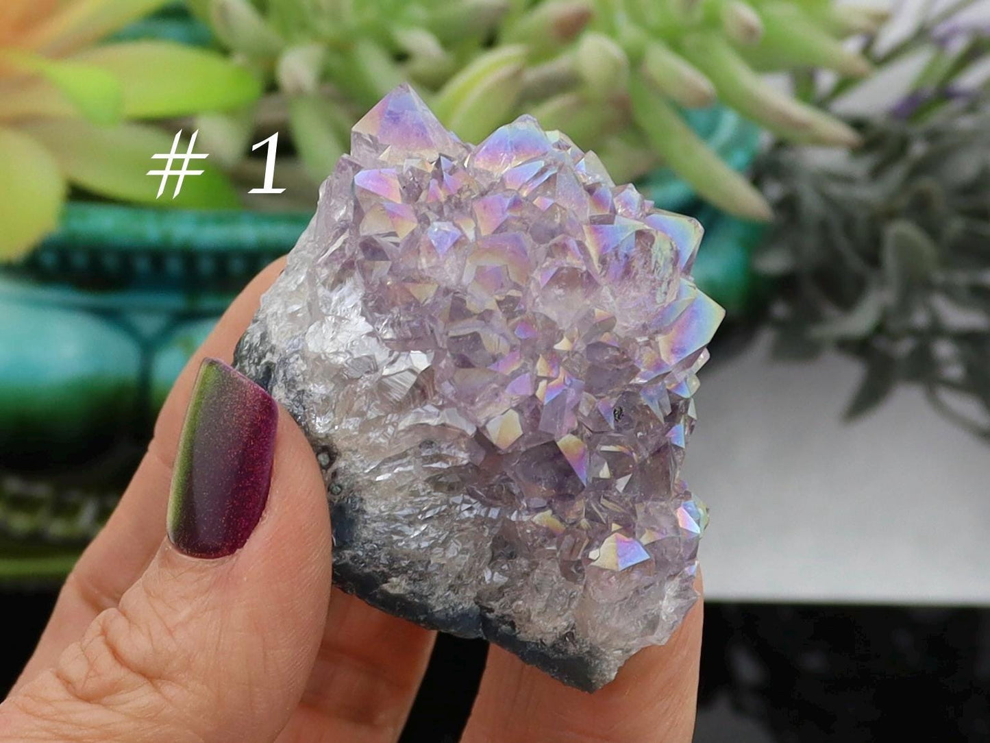 Angel Aura Amethyst Clusters - Brazilian Aura Plated Amethyst Clusters