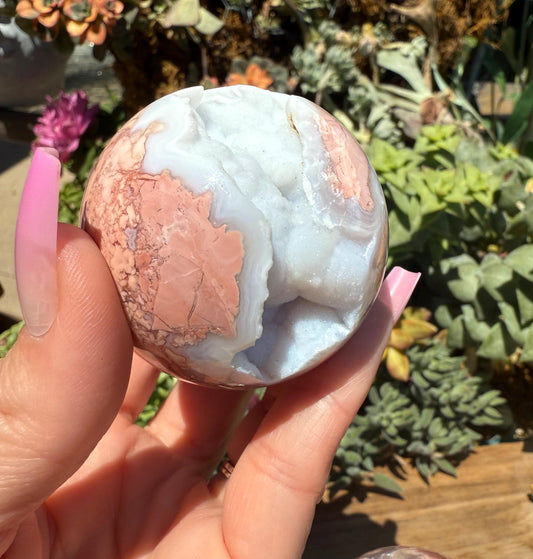 Druzy Cotton Candy Agate Sphere, Pink Agate Crystal Spheres