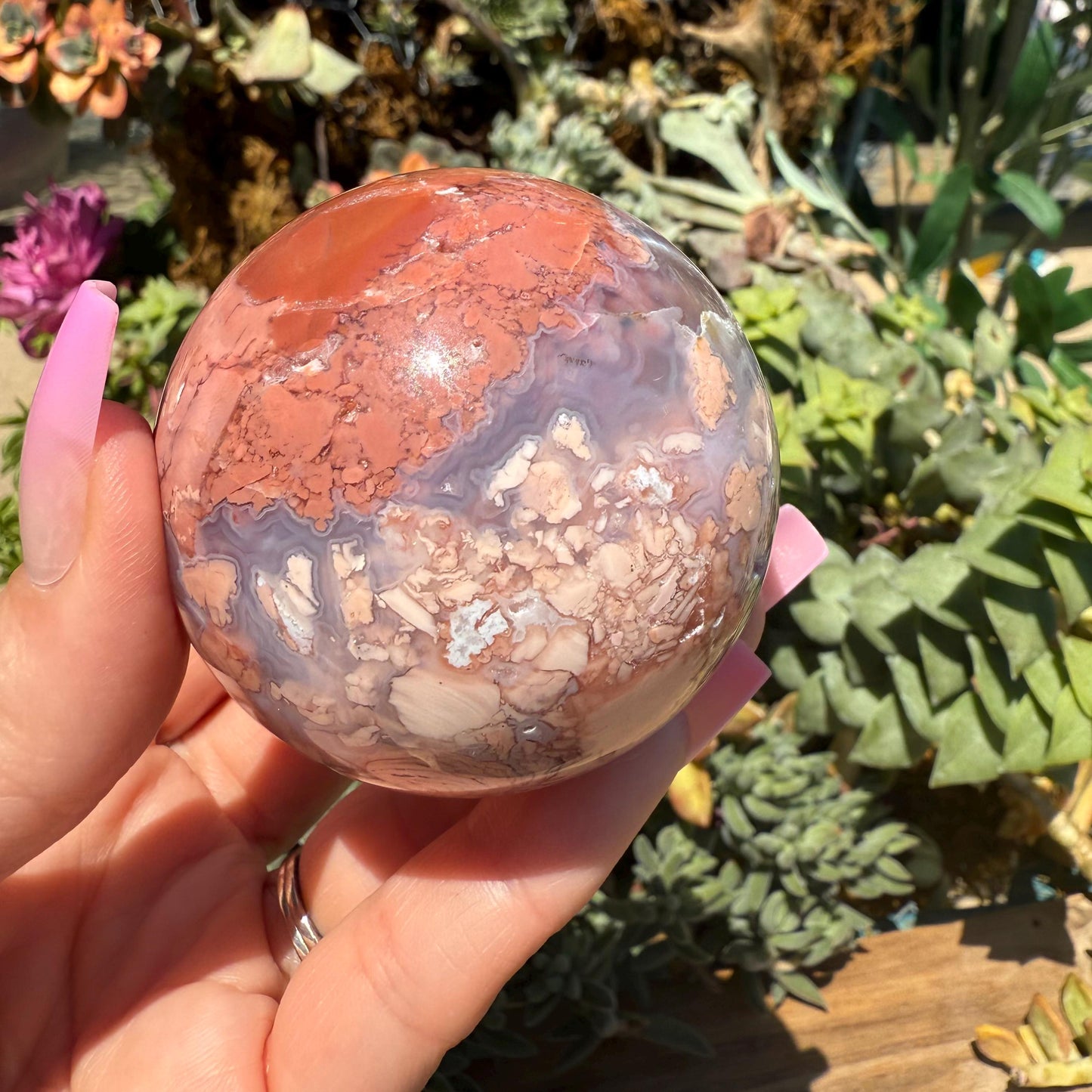 Druzy Cotton Candy Agate Sphere, Pink Agate Crystal Spheres