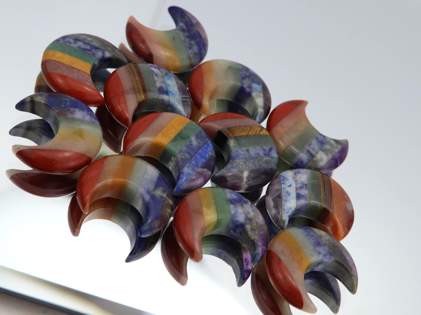 7 Chakra Gemstone Moon Carvings