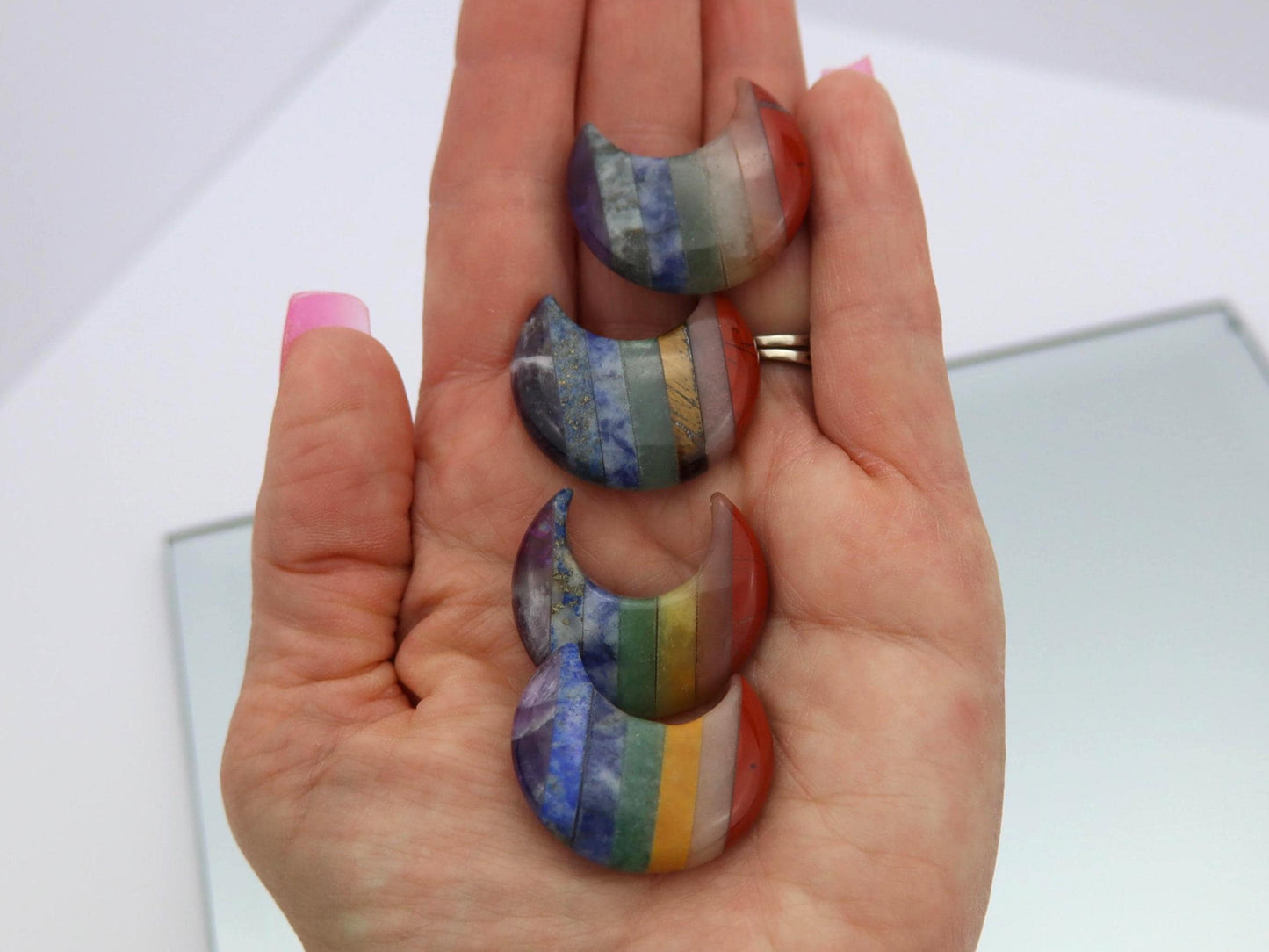 7 Chakra Gemstone Moon Carvings