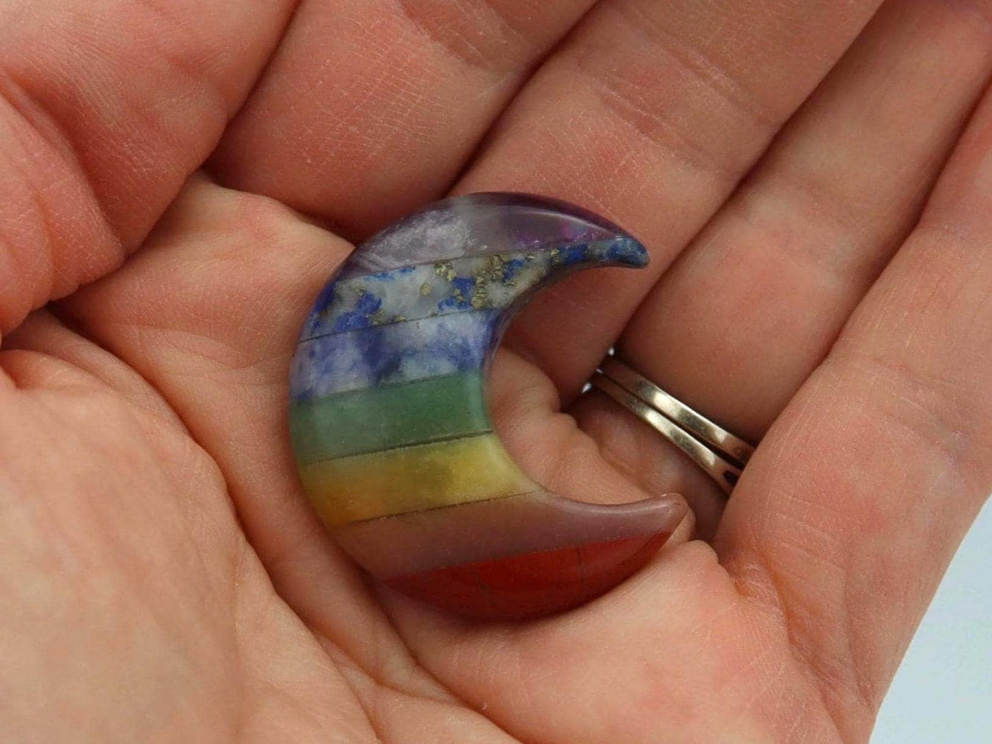 7 Chakra Gemstone Moon Carvings