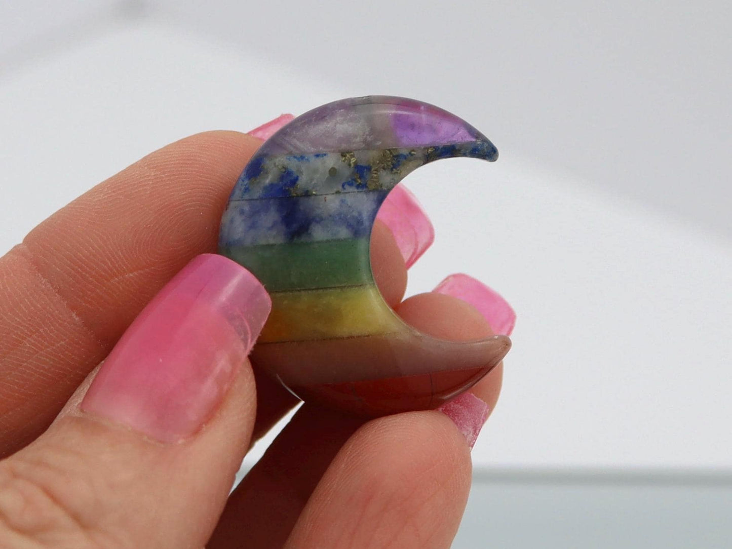 7 Chakra Gemstone Moon Carvings