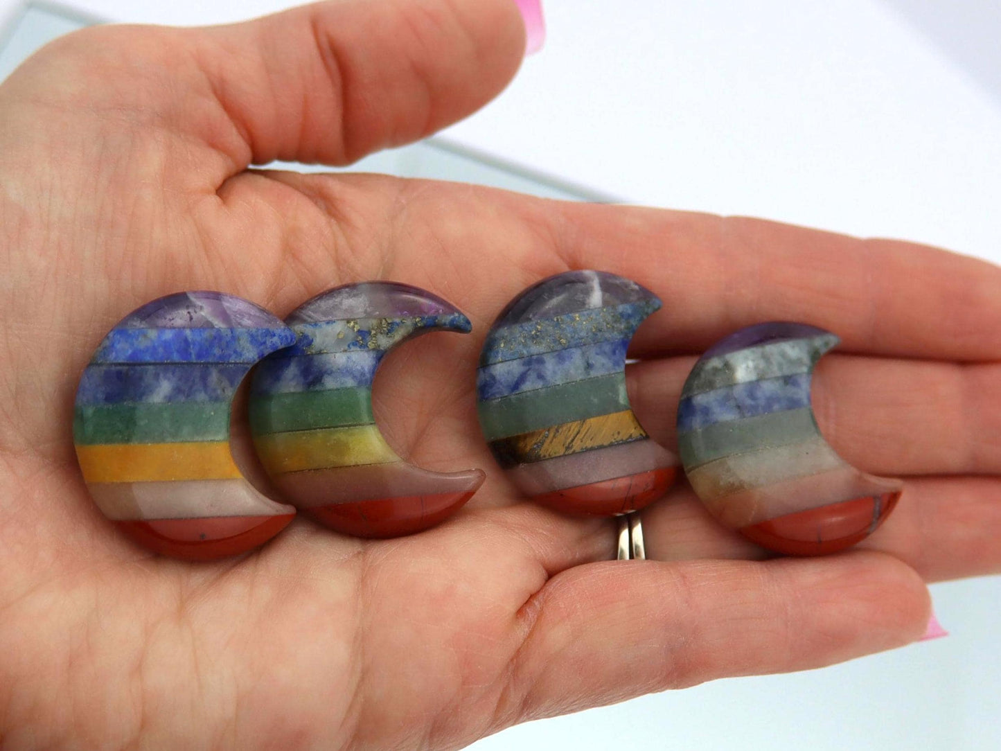 7 Chakra Gemstone Moon Carvings