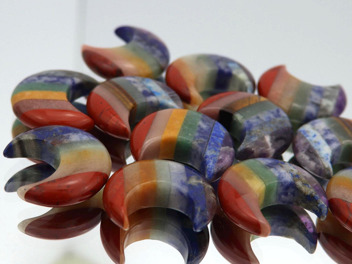 7 Chakra Gemstone Moon Carvings