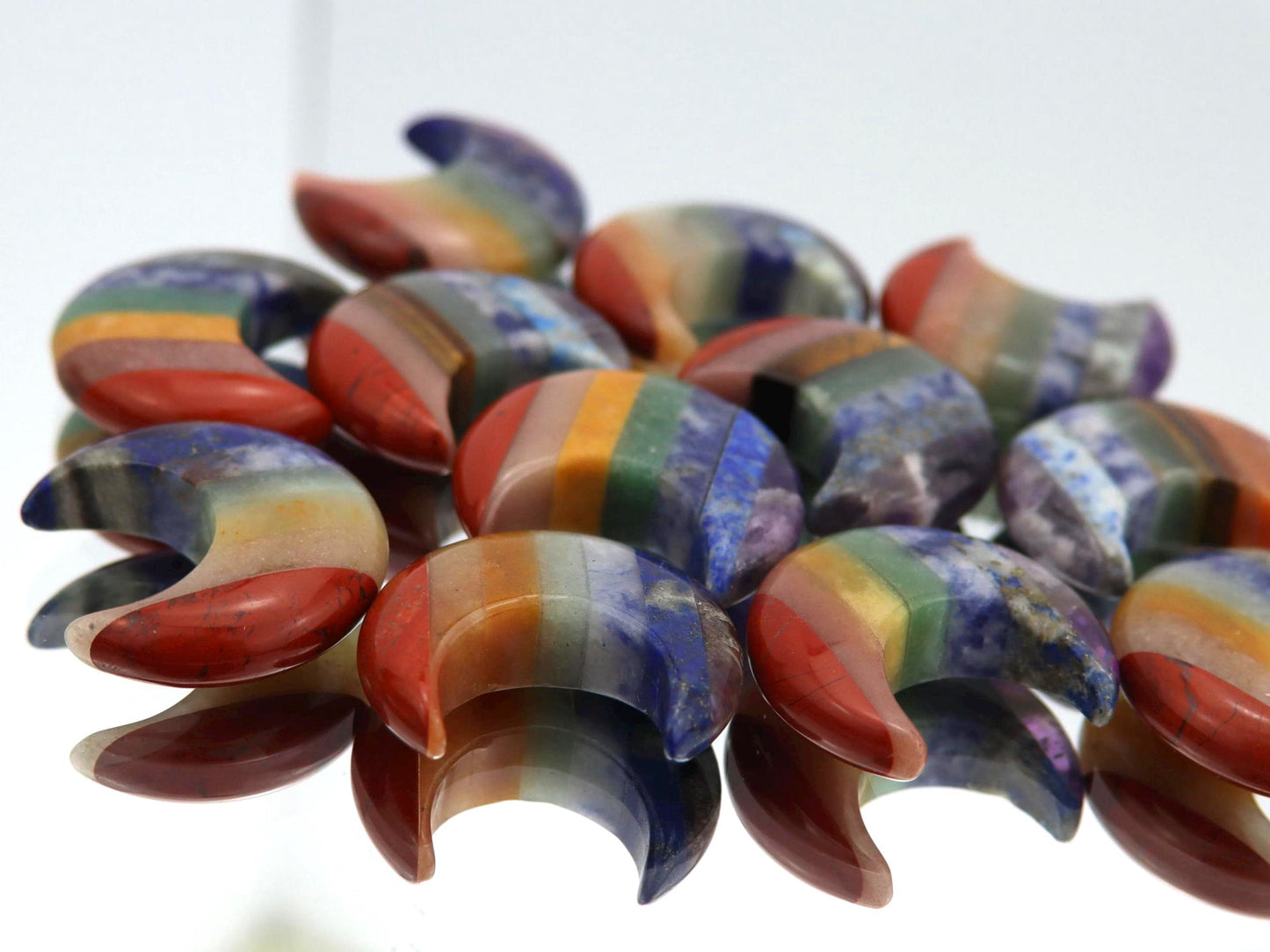 7 Chakra Gemstone Moon Carvings