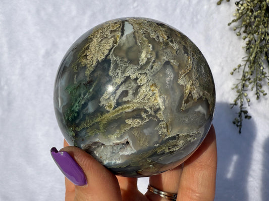 Druzy Moss Agate Crystal Sphere