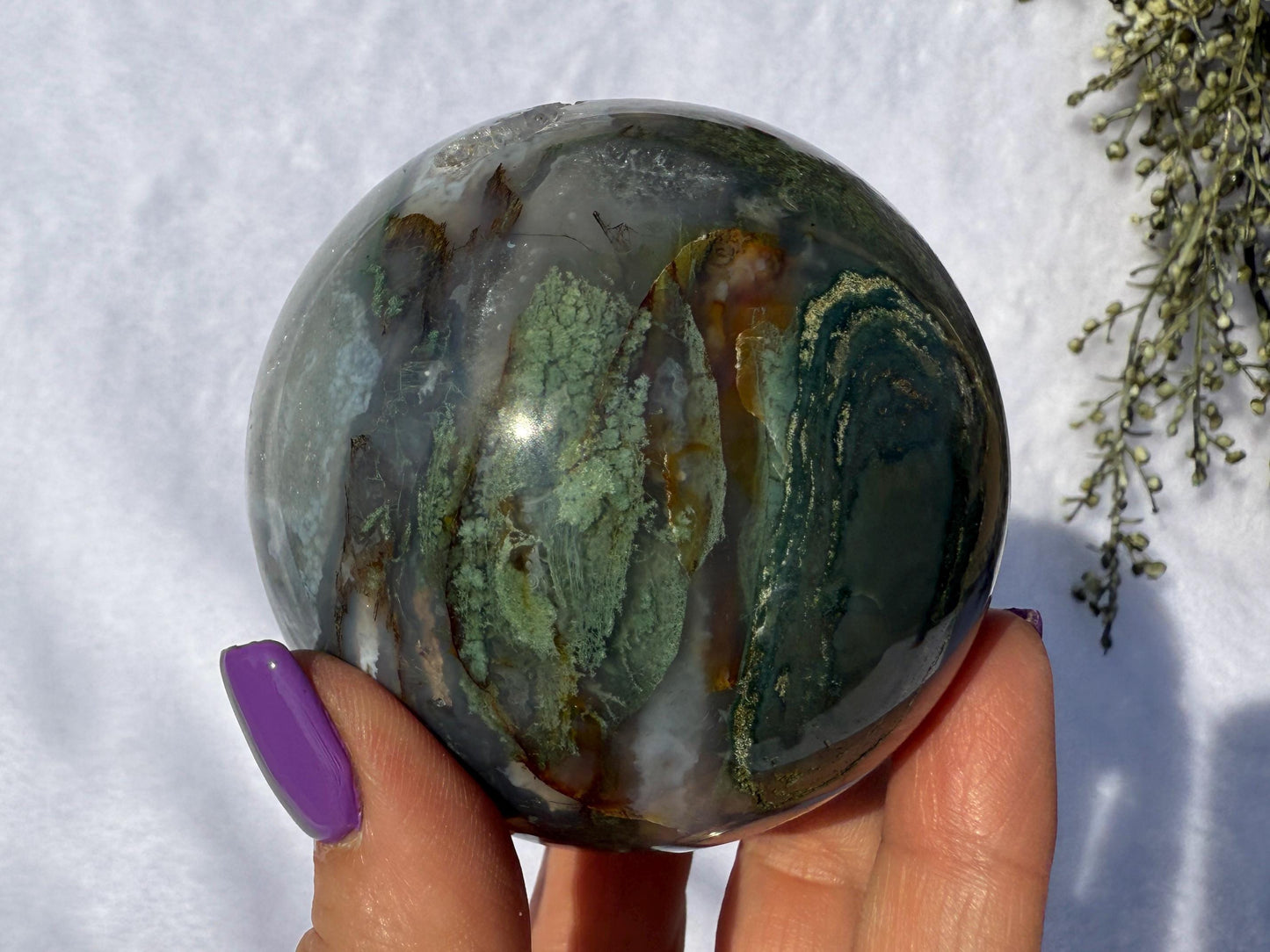 Druzy Moss Agate Crystal Sphere