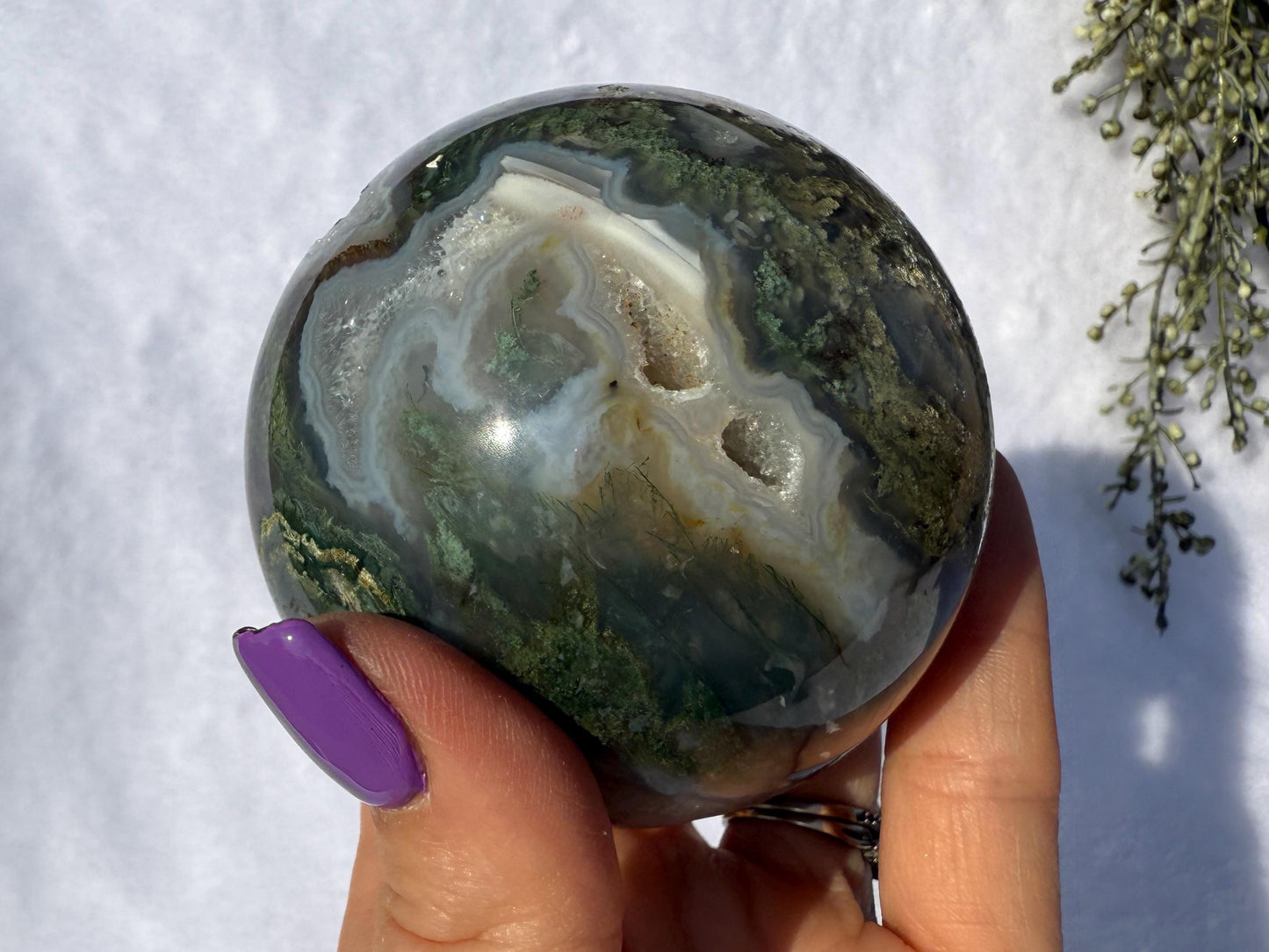 Druzy Moss Agate Crystal Sphere