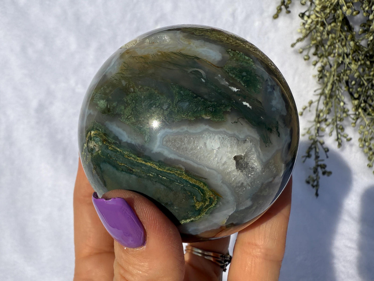 Druzy Moss Agate Crystal Sphere