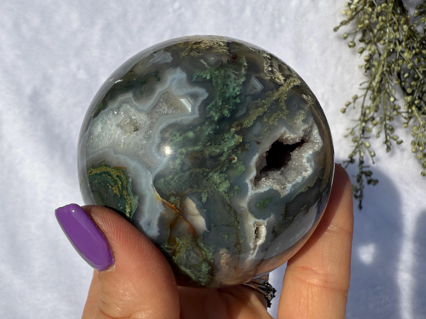 Druzy Moss Agate Crystal Sphere