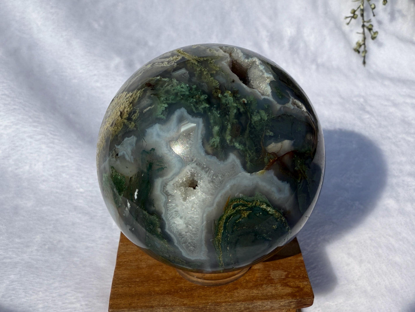 Druzy Moss Agate Crystal Sphere