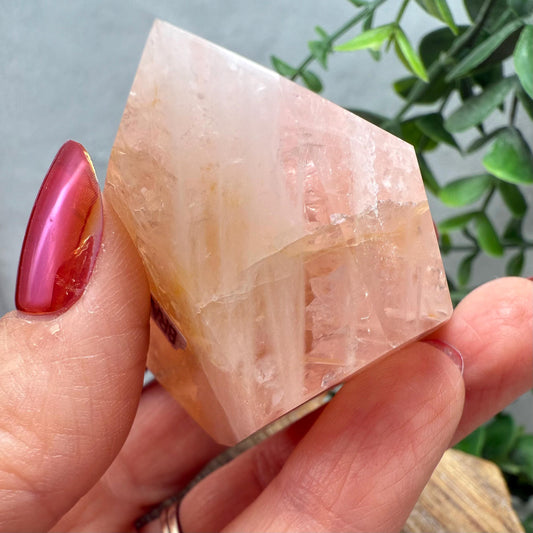 Rose Quartz with Golden Healer Crystal Free Form - Brazilian Rose Quartz