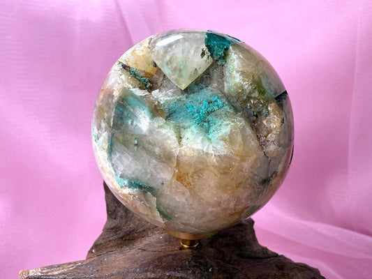Chrysocolla in Quartz Sphere