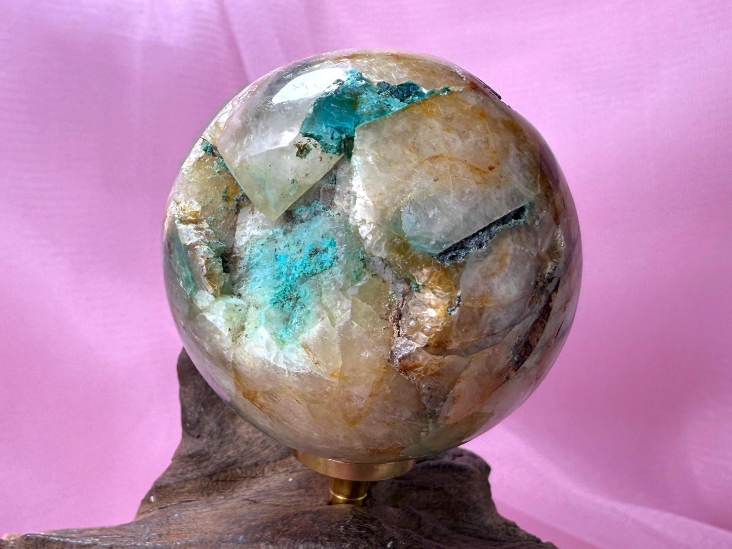 Chrysocolla in Quartz Sphere