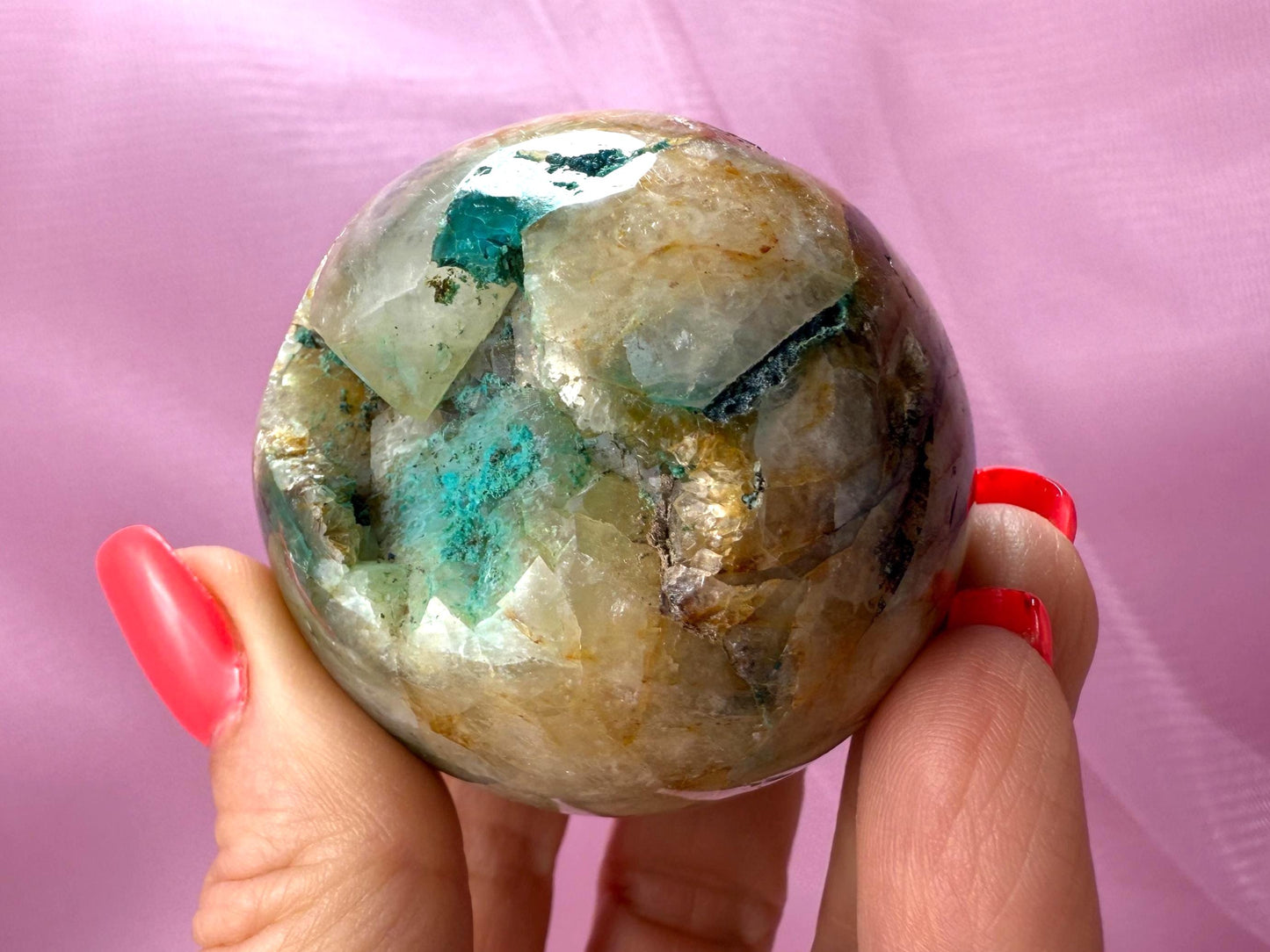 Chrysocolla in Quartz Sphere