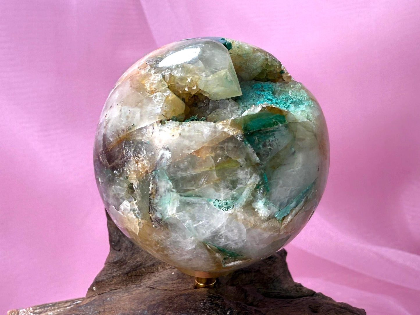 Chrysocolla in Quartz Sphere