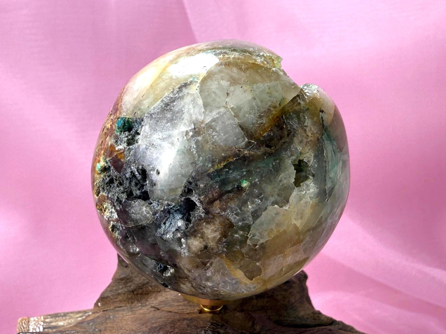 Chrysocolla in Quartz Sphere