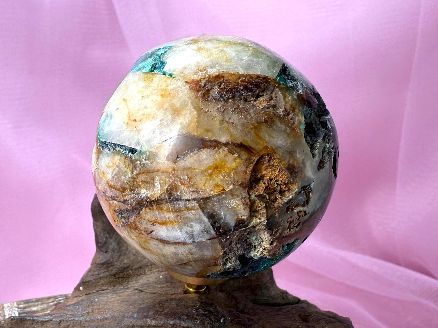 Chrysocolla in Quartz Sphere