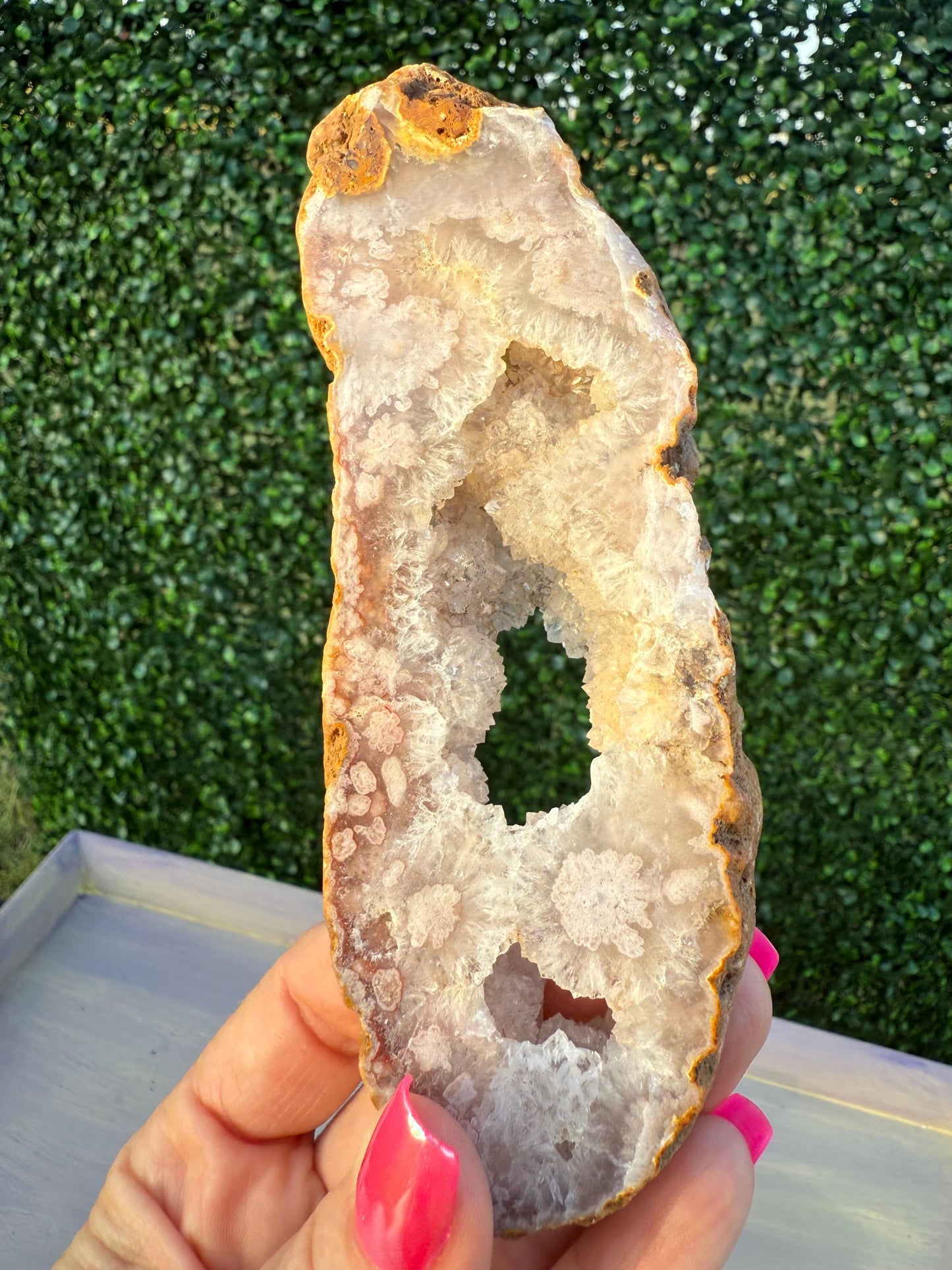 Druzy Pink Flower Agate Slice