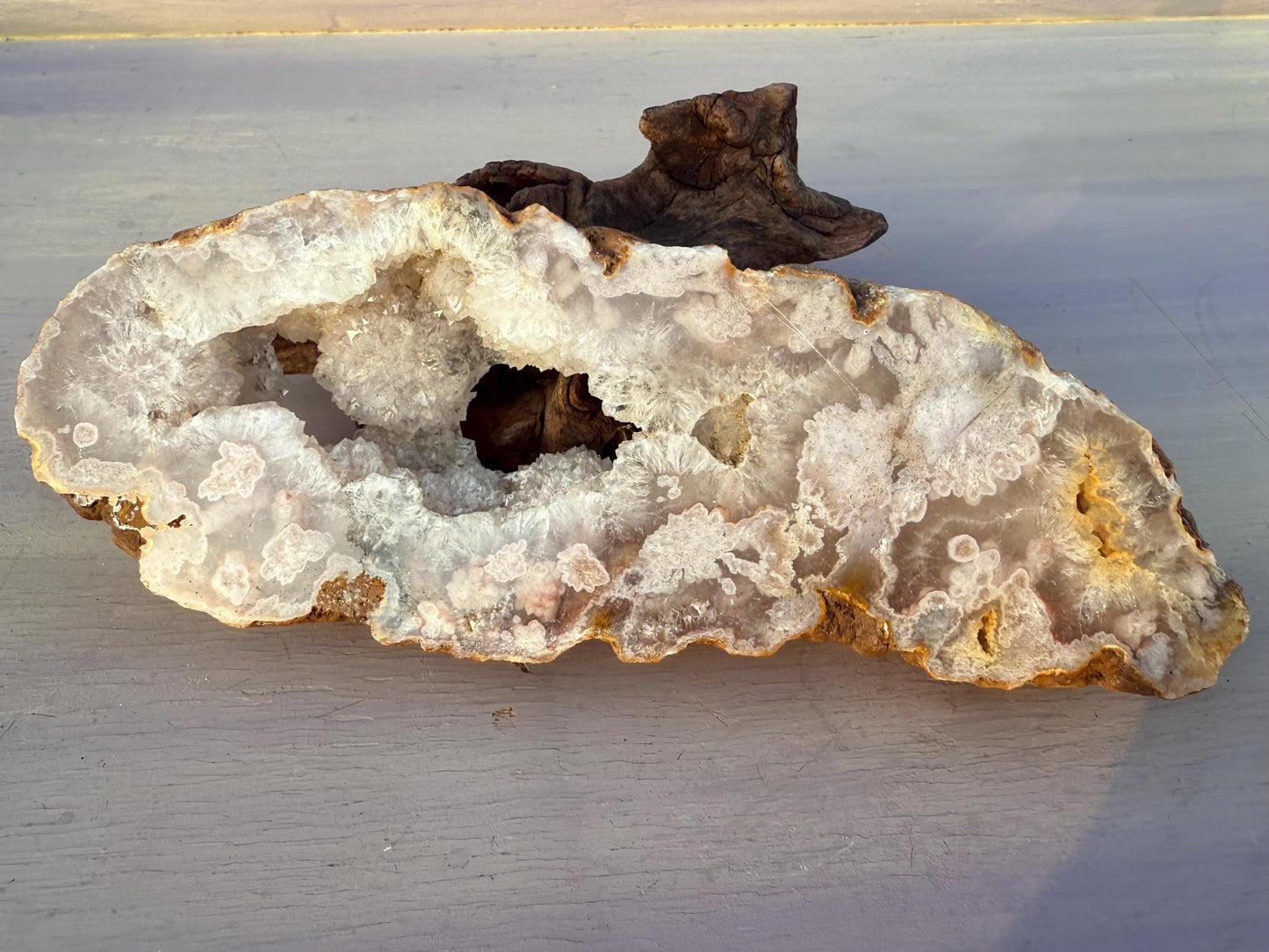 Druzy Pink Flower Agate Slice