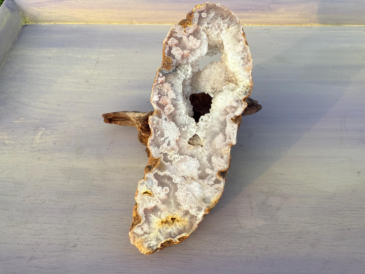 Druzy Pink Flower Agate Slice