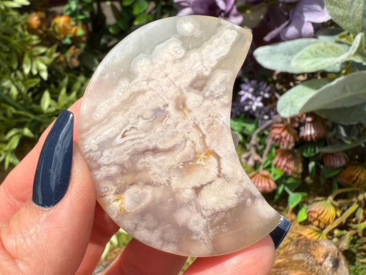 Flower Agate Crystal Moon Carving