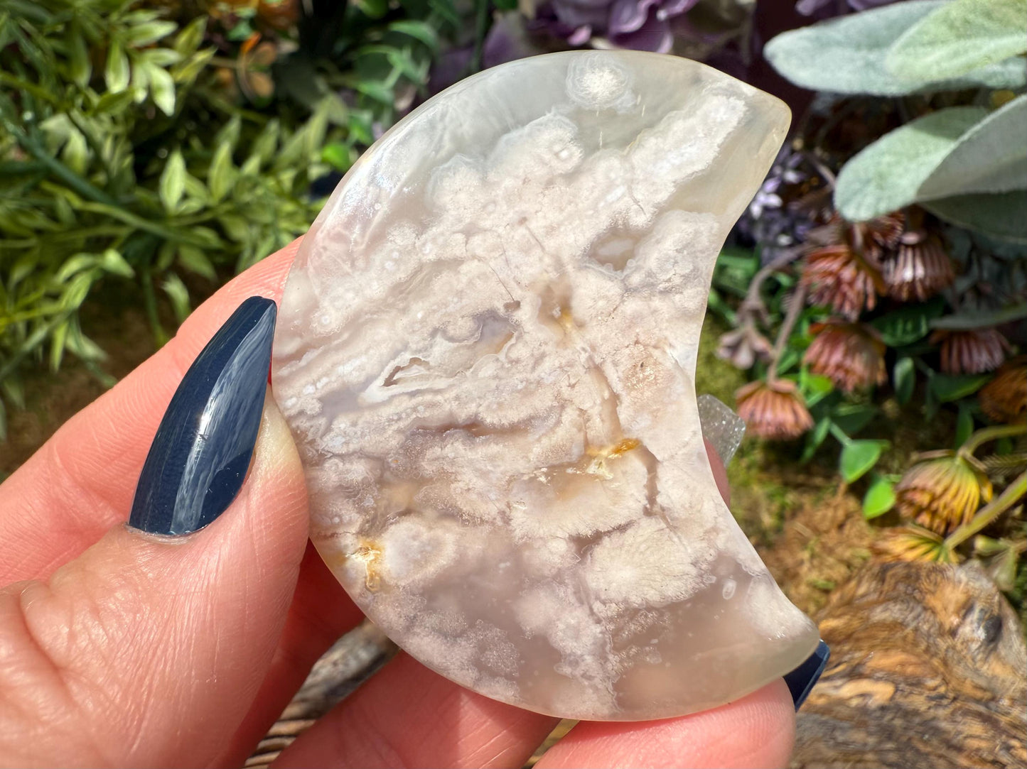 Flower Agate Crystal Moon Carving