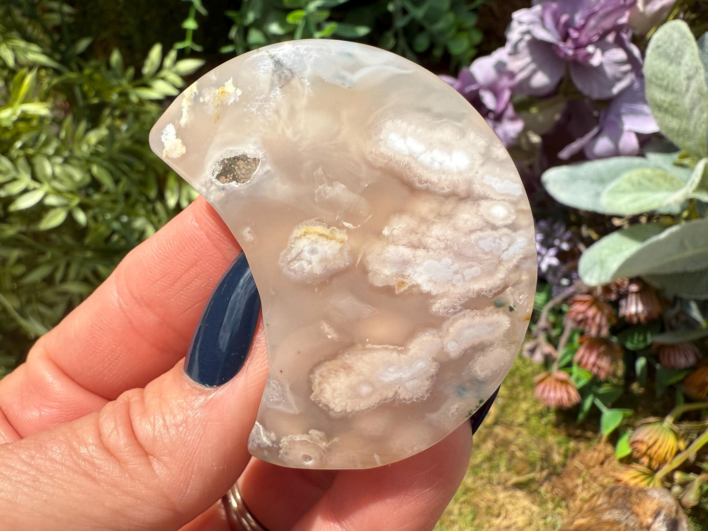 Flower Agate Crystal Moon Carving