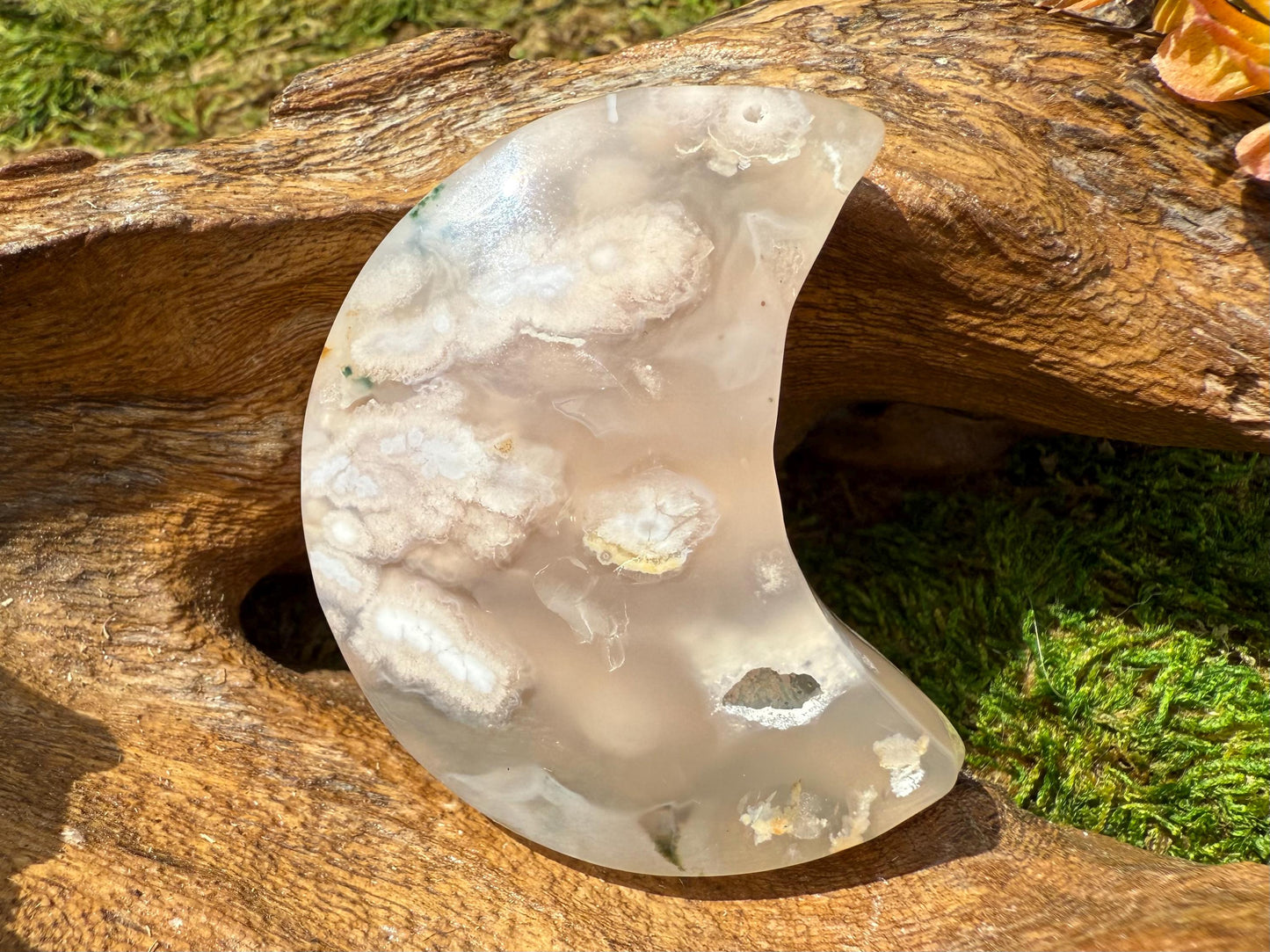 Flower Agate Crystal Moon Carving