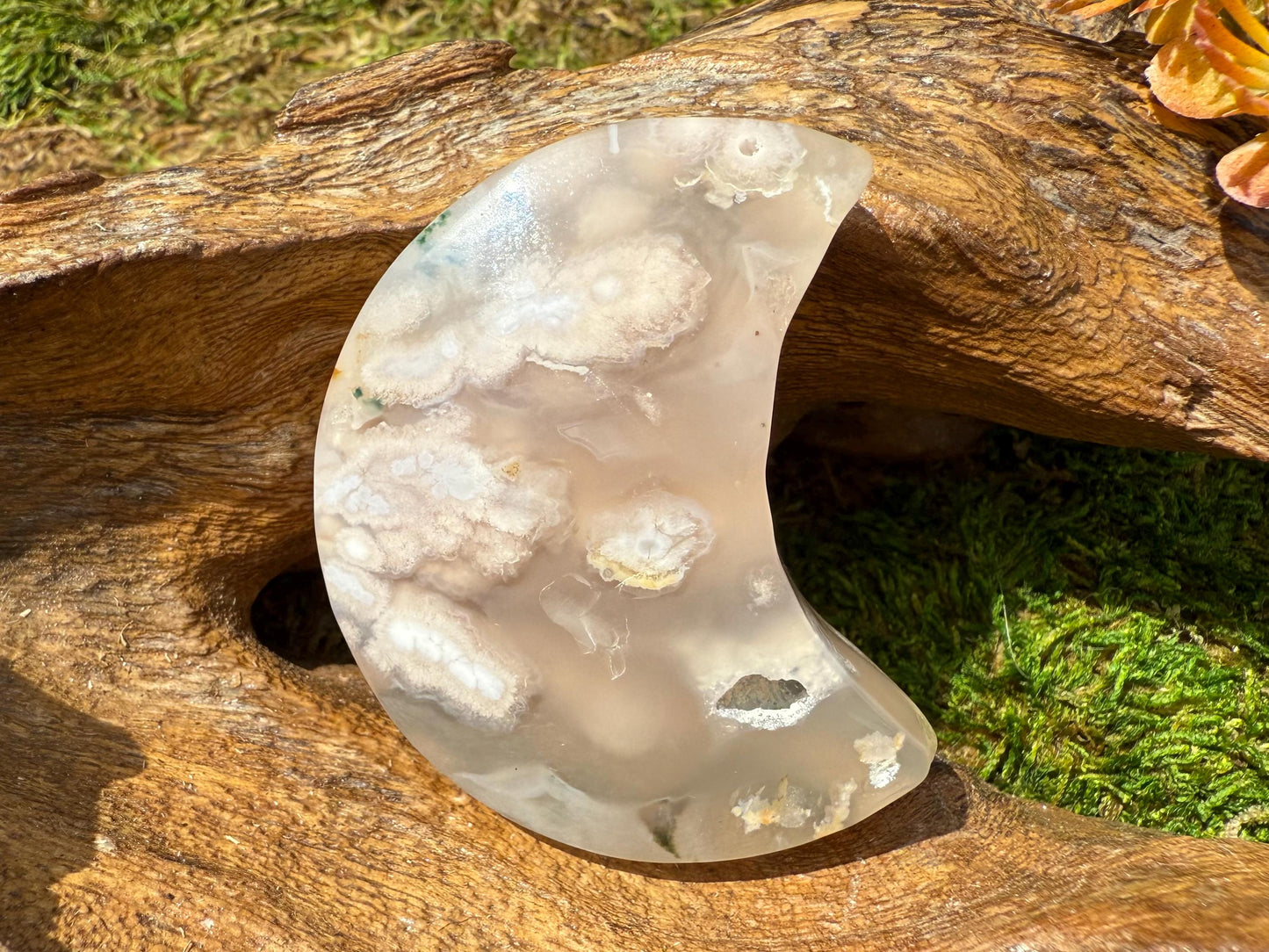 Flower Agate Crystal Moon Carving