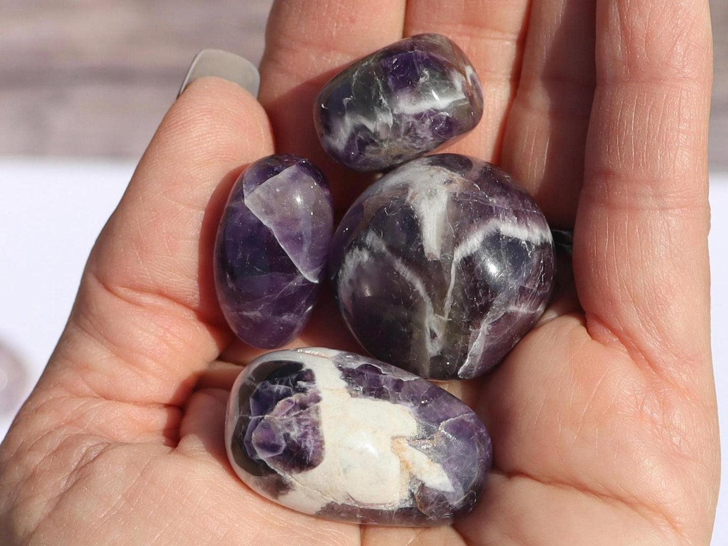 Chevron Amethyst Tumbled Stones