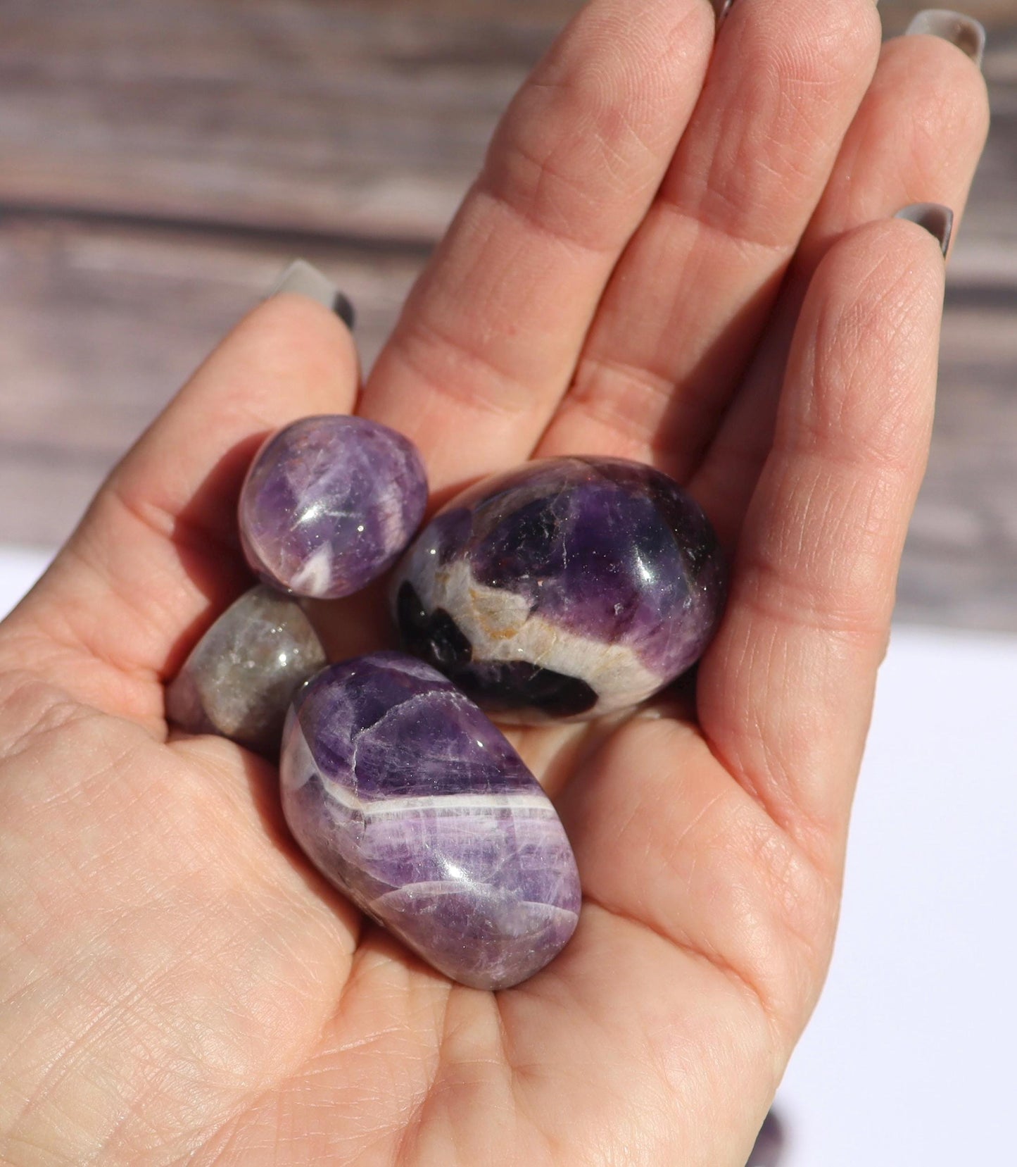 Chevron Amethyst Tumbled Stones