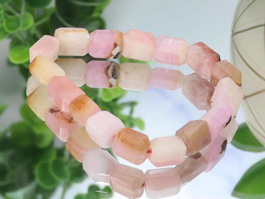 Pink Aragonite Crystal Beaded Bracelet - Natural Stone Jewelry