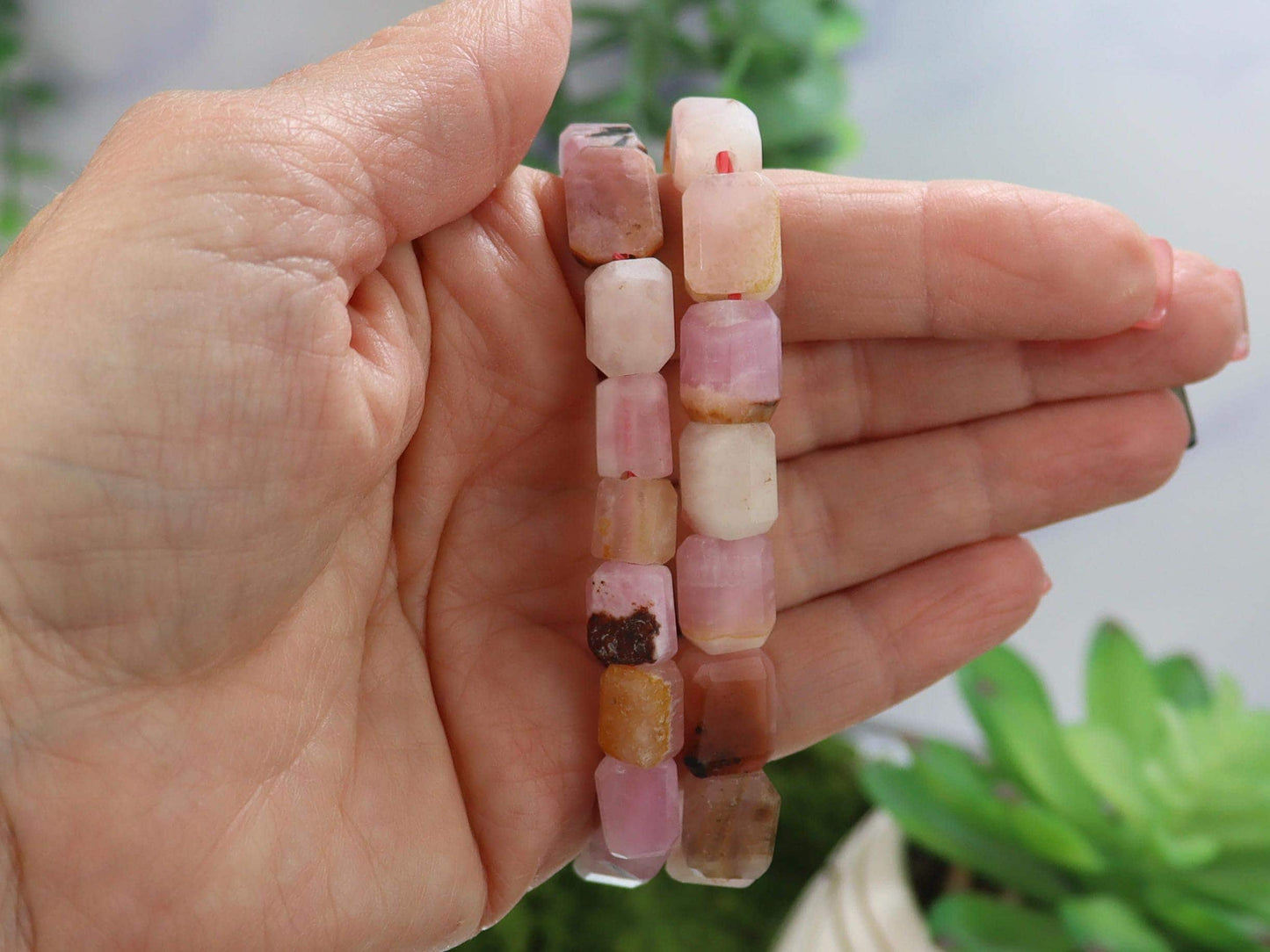 Pink Aragonite Crystal Beaded Bracelet - Natural Stone Jewelry