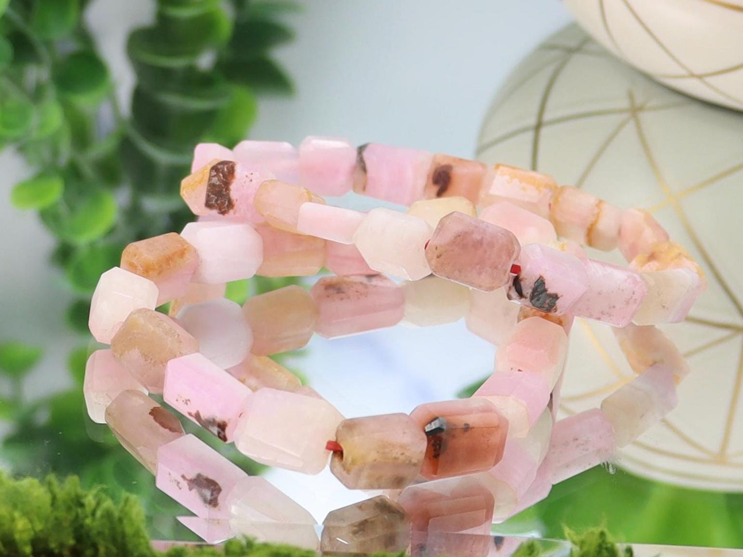 Pink Aragonite Crystal Beaded Bracelet - Natural Stone Jewelry