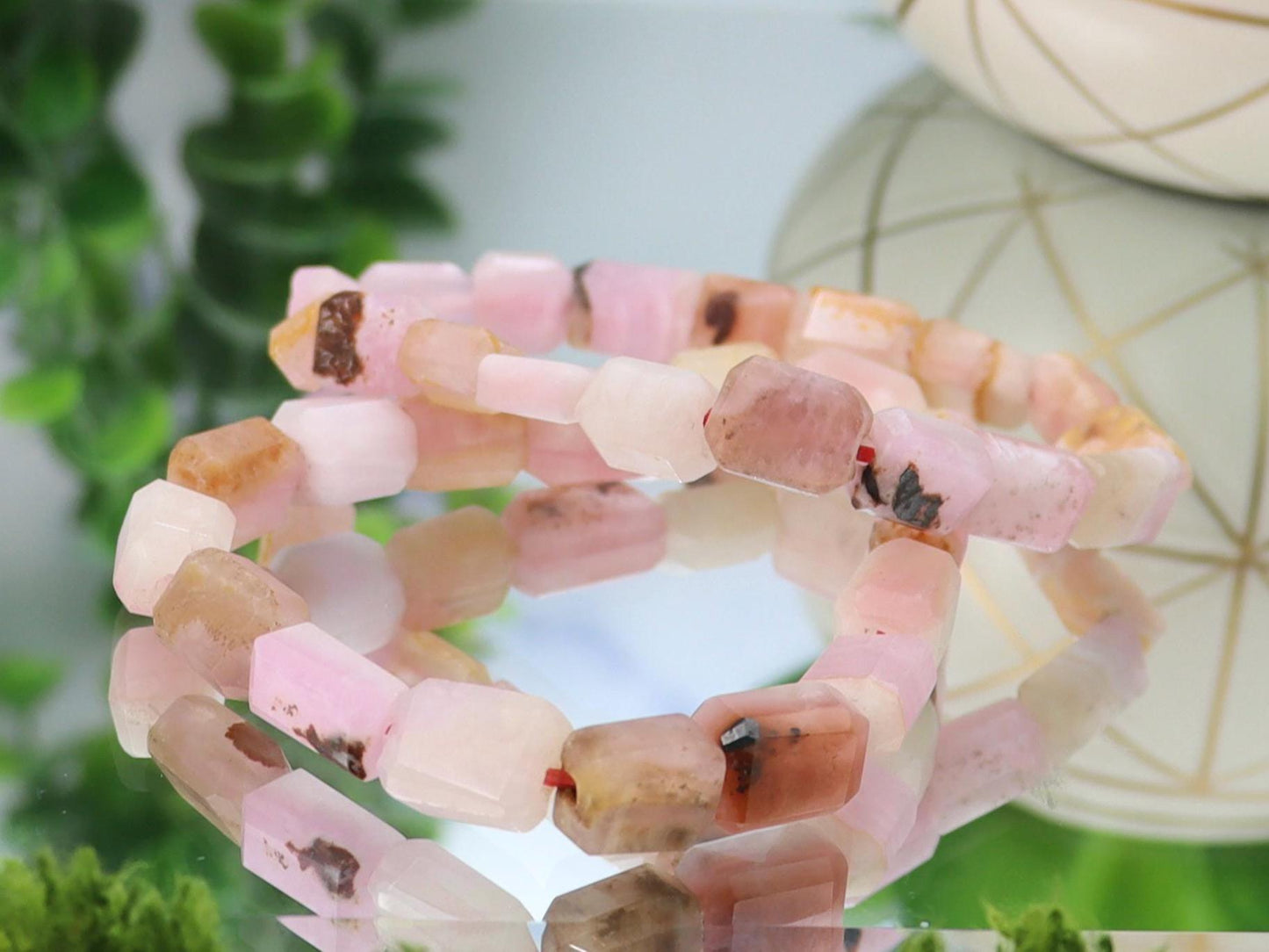 Pink Aragonite Crystal Beaded Bracelet - Natural Stone Jewelry