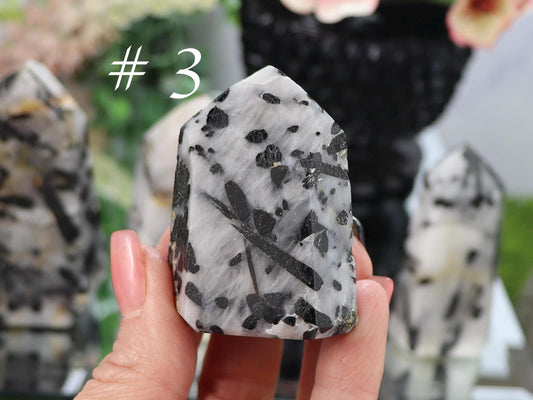 Tourmalinated Quartz Tower: Black Tourmaline Crystal Point, Grounding Gemstone