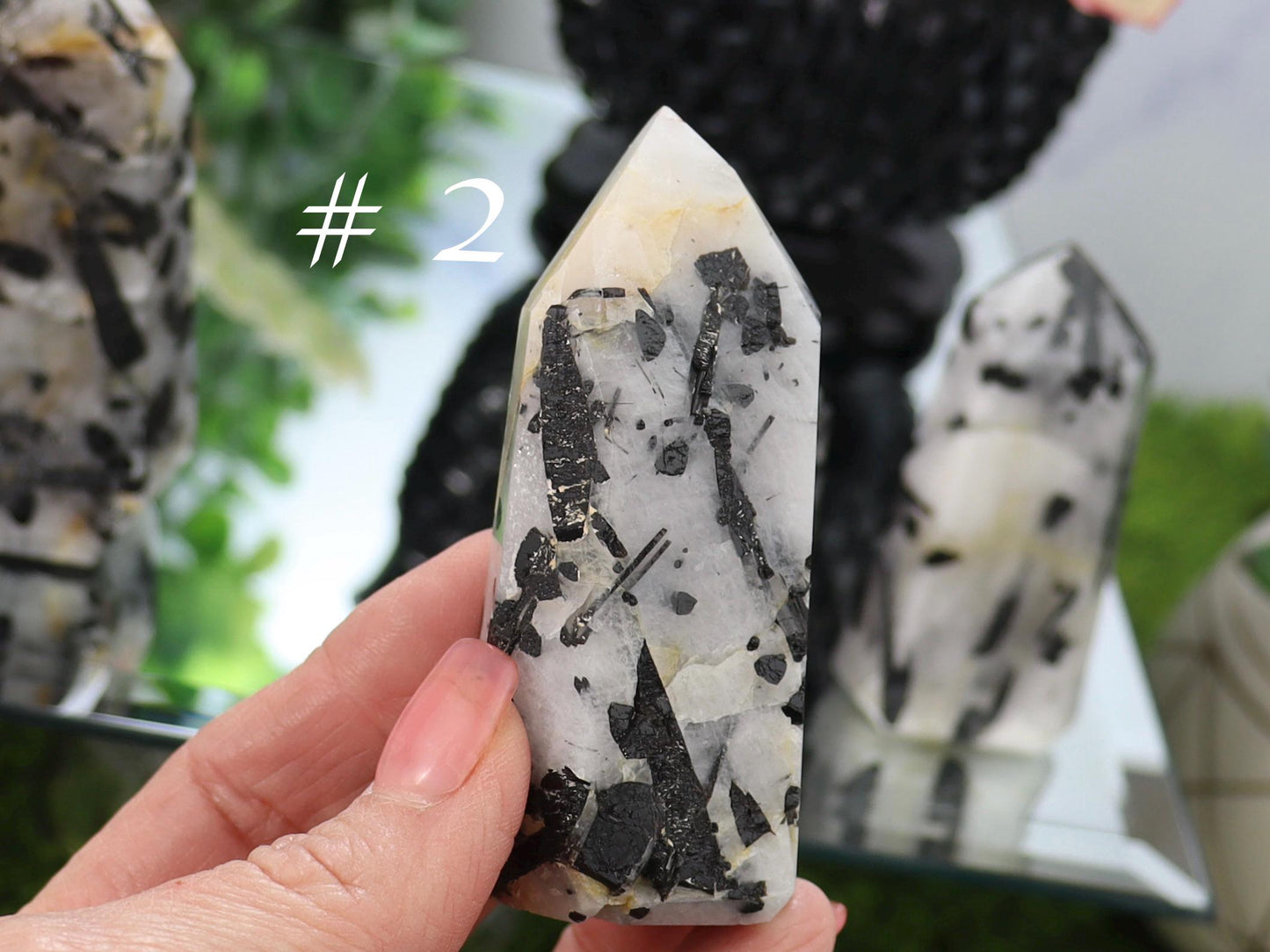 Tourmalinated Quartz Tower: Black Tourmaline Crystal Point, Grounding Gemstone