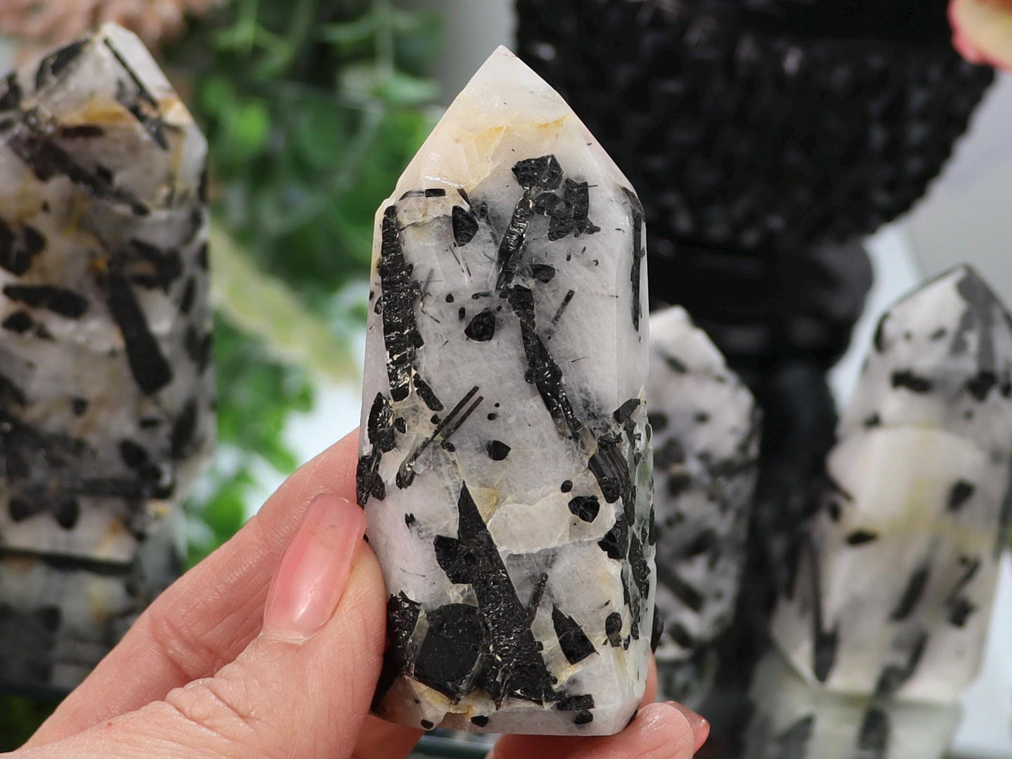 Tourmalinated Quartz Tower: Black Tourmaline Crystal Point, Grounding Gemstone