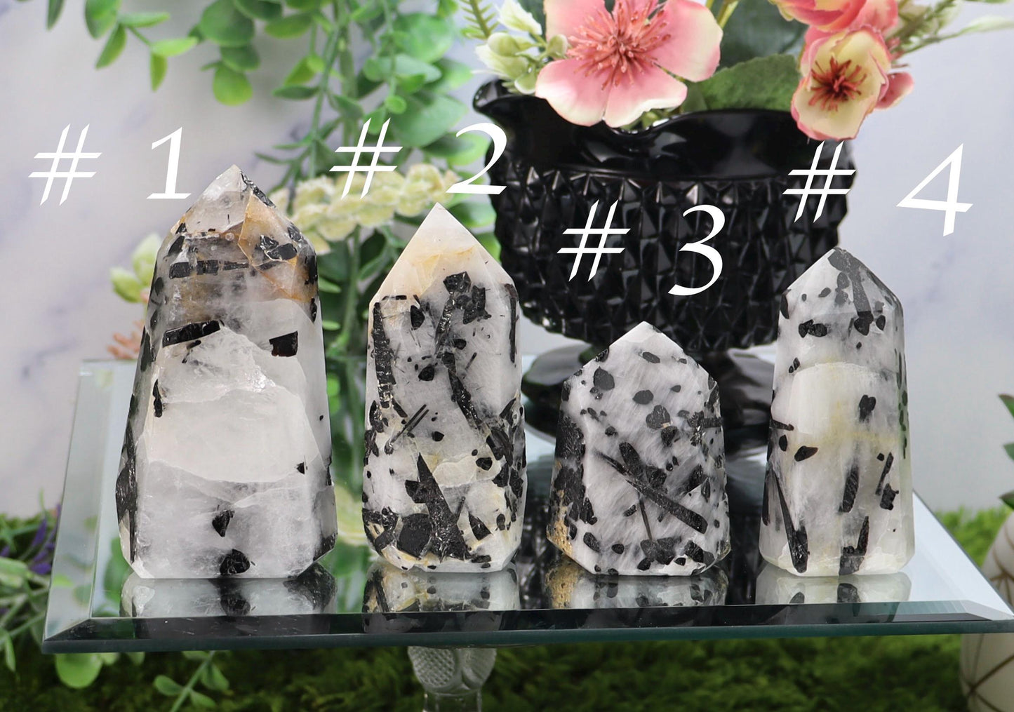 Tourmalinated Quartz Tower: Black Tourmaline Crystal Point, Grounding Gemstone