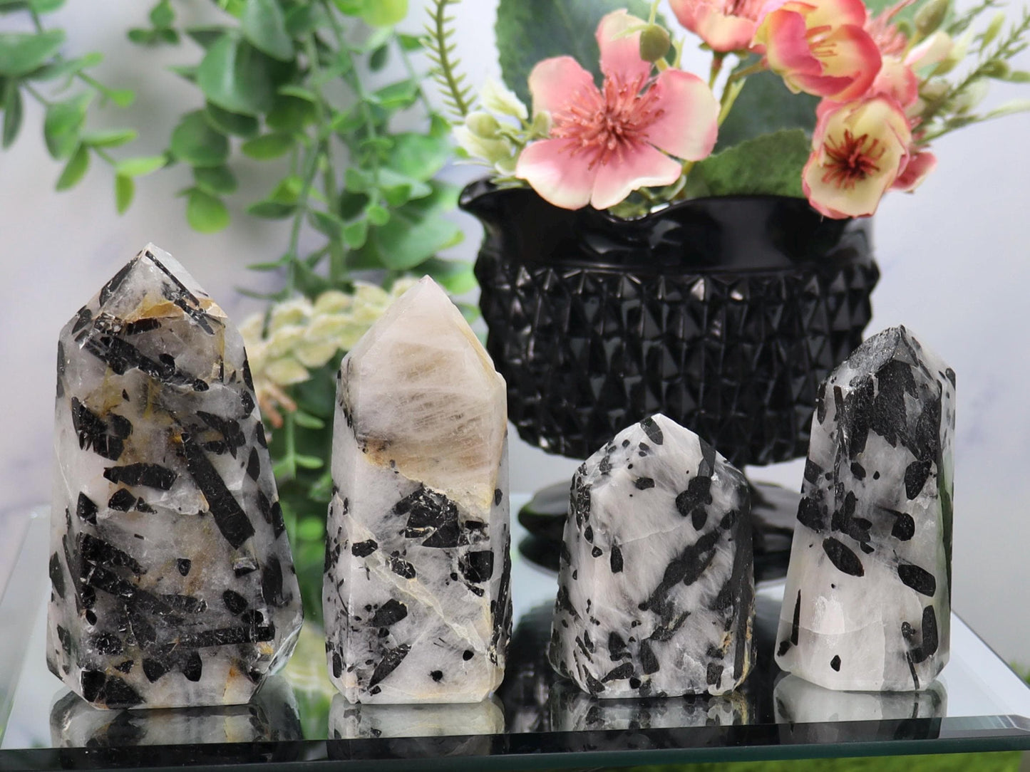 Tourmalinated Quartz Tower: Black Tourmaline Crystal Point, Grounding Gemstone