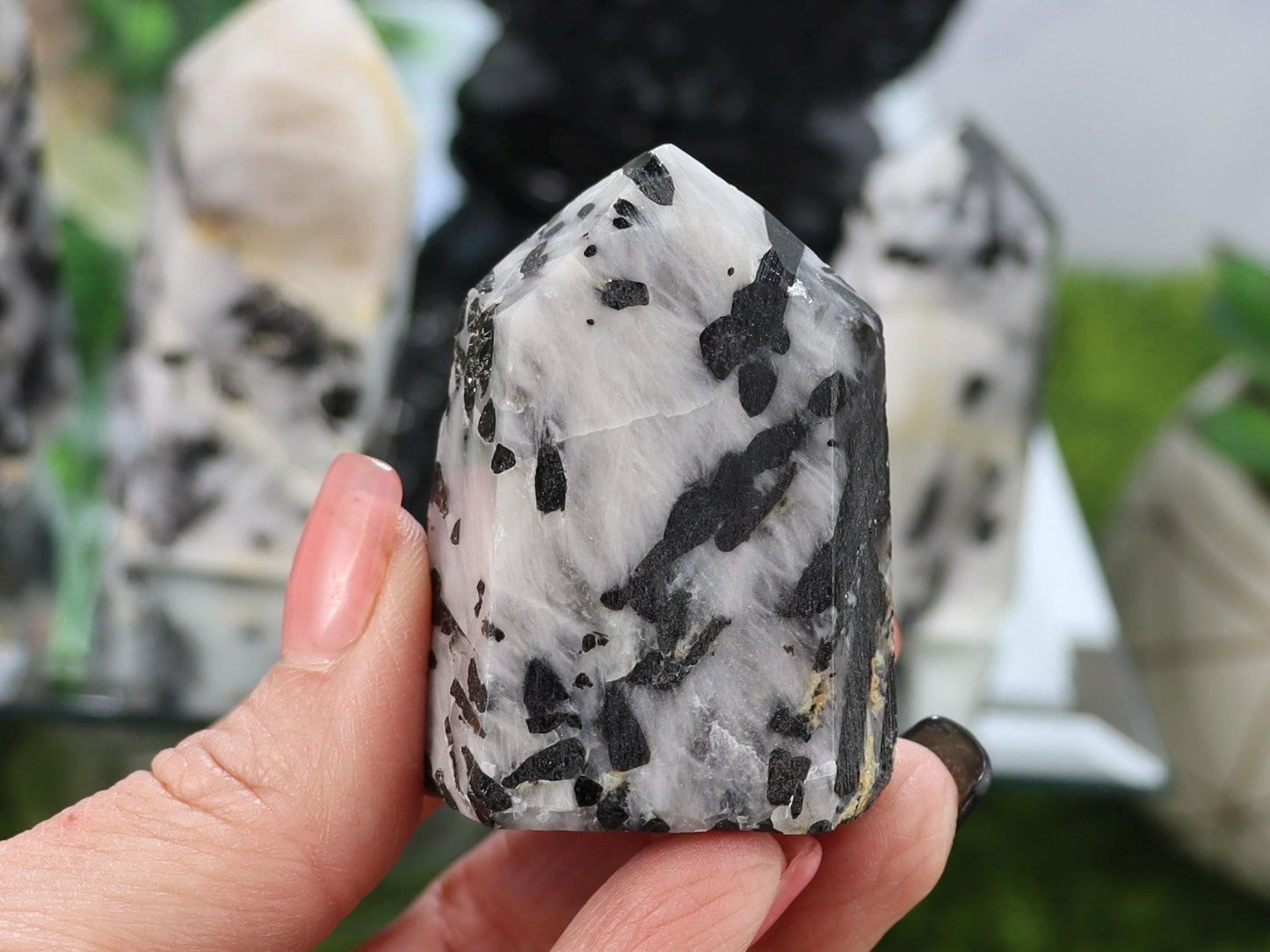 Tourmalinated Quartz Tower: Black Tourmaline Crystal Point, Grounding Gemstone