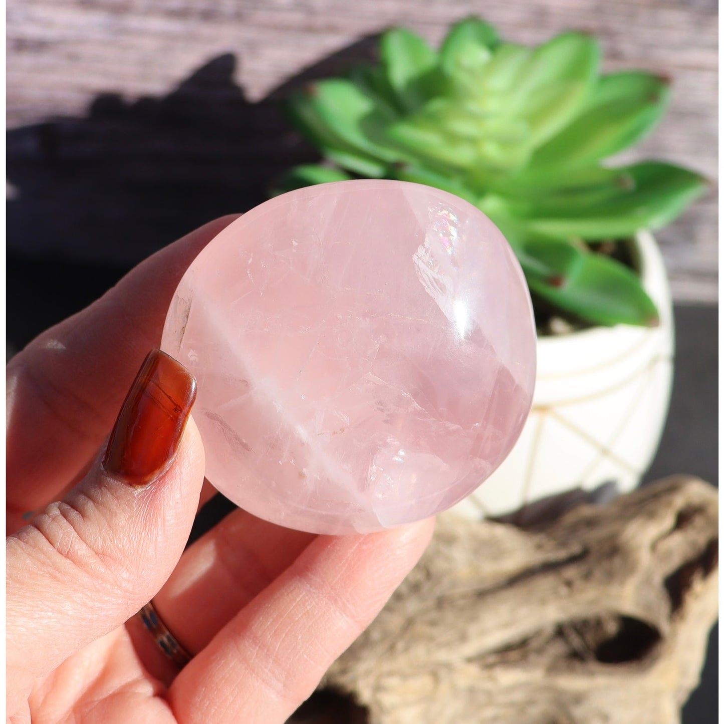 Rose Quartz Palm Stone, Heart Chakra